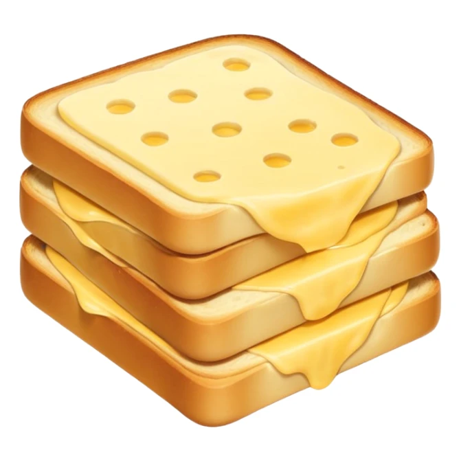 croque-monsieur cheese slices, thin, square, pale yellow, smooth glossy, rounded corners, supple, melt-friendly, slight layering or curl, no packaging, bread, plate, or faces, clean 3D, soft shadows, transparent background, emoji scale sticker