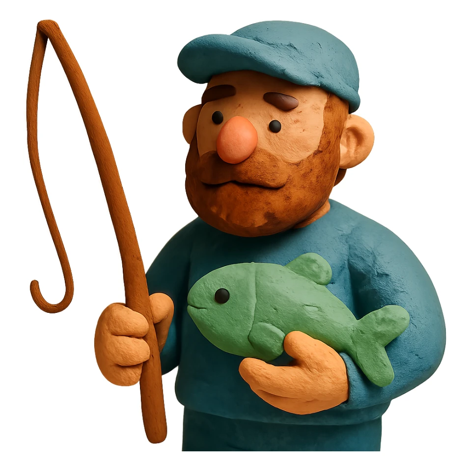 claymation style fisherman wearing a blue cap sticker