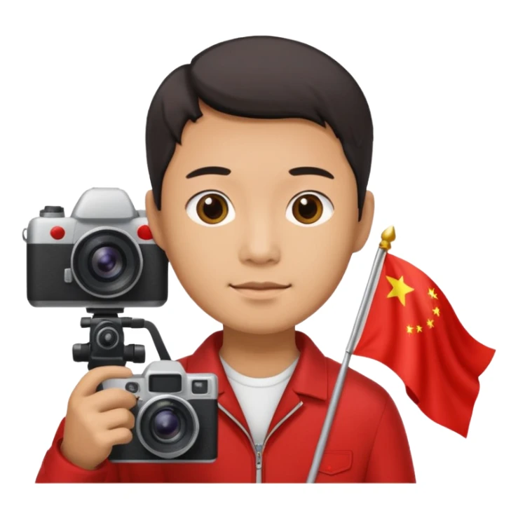 A Chinese man with a Chinese flag and a camera sticker