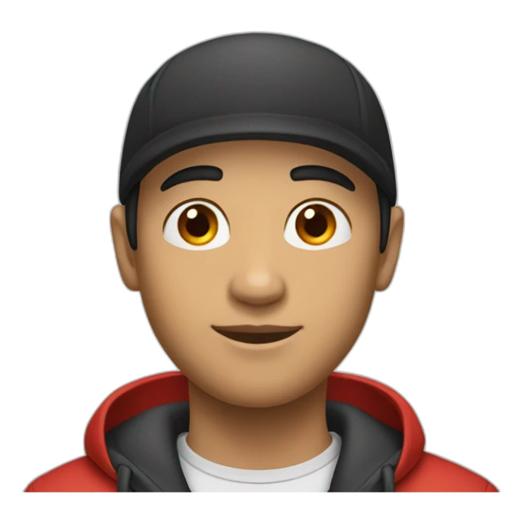 young male with red cap turned backwards black hair and shaved beard sticker