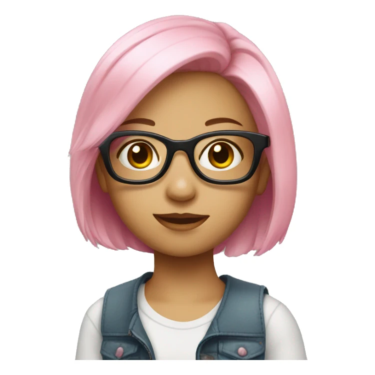 A young girl with pink medium length hair and glasses sticker