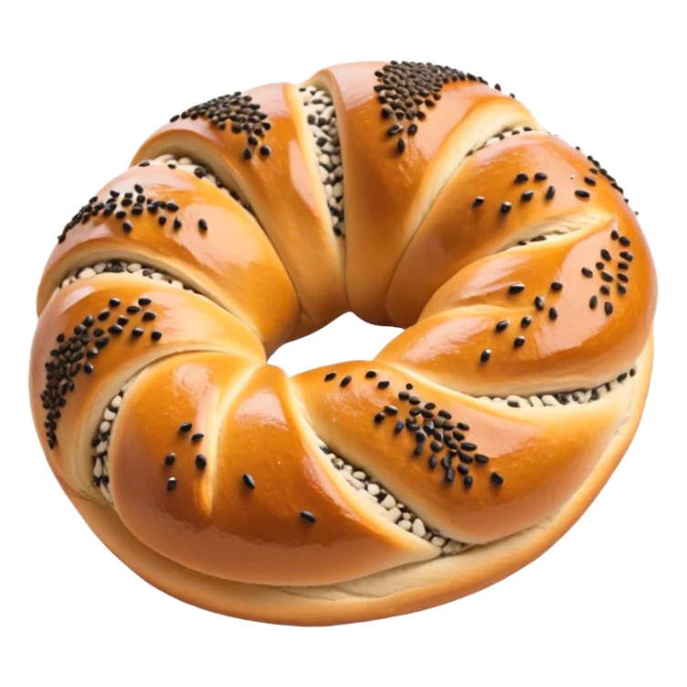 Cinematic Realistic Simit twisted Turkish bread in poppy seeds sticker