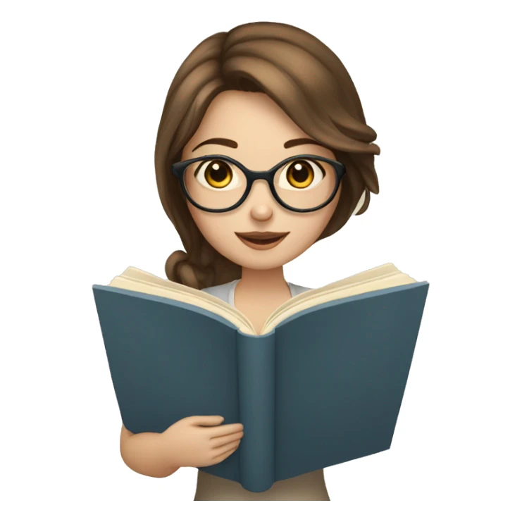 pale girl brown hair with glasses reading a book  sticker
