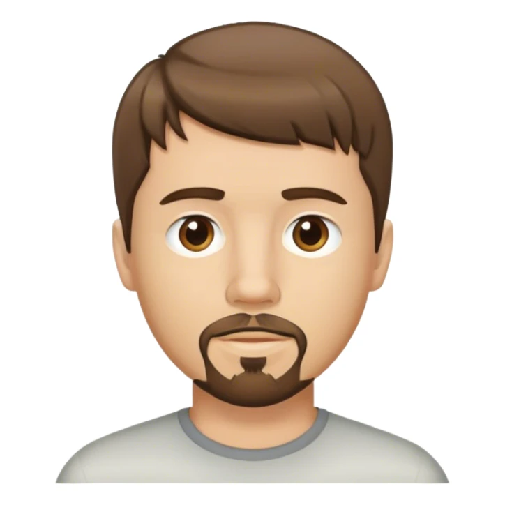  white male, short medium brown colored hair with bangs and goatee,  sticker