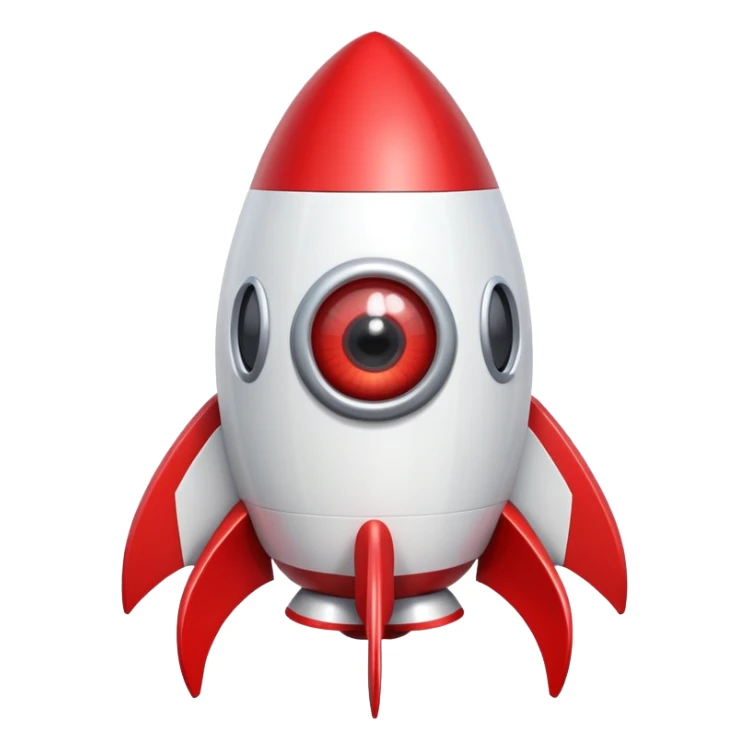 A red and white rocket with large cute eyes and eyelashes sticker