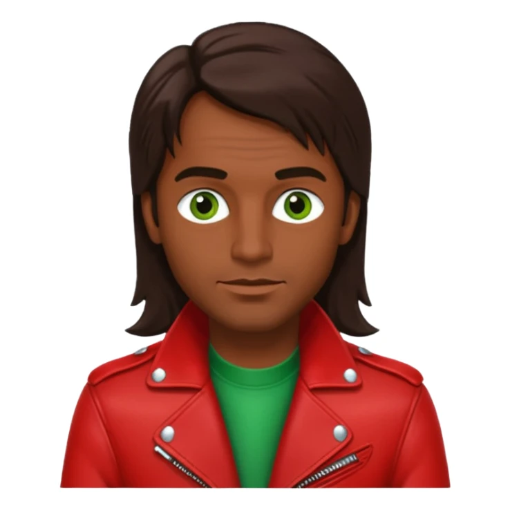 Robert Pilatus, German Singer (1964-1998) with medium dark skin, long dark brown hair, green eyes, red outfit sticker