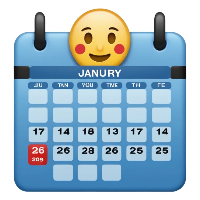 January calendar flat emojy style just writte Jan 2026 sticker