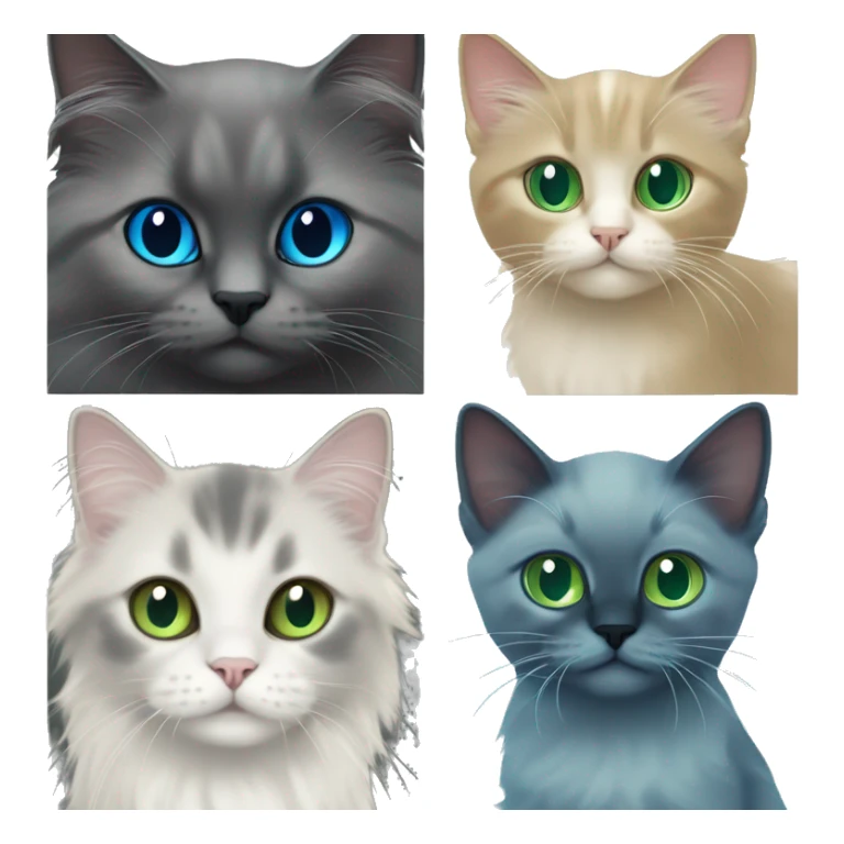 dark grey kitten with green eyes, with a blue mitted ragdoll with blue eyes, and a long haired golden scottish straight with green eyes sticker
