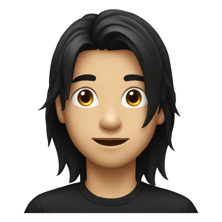 boy with long black hair in black t shirt sticker