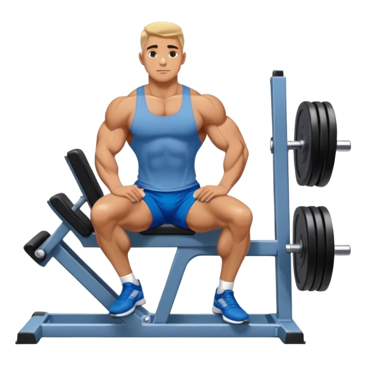 side-view bodybuilder in blue shorts seated weighted calf-raise machine on his tip toes sticker
