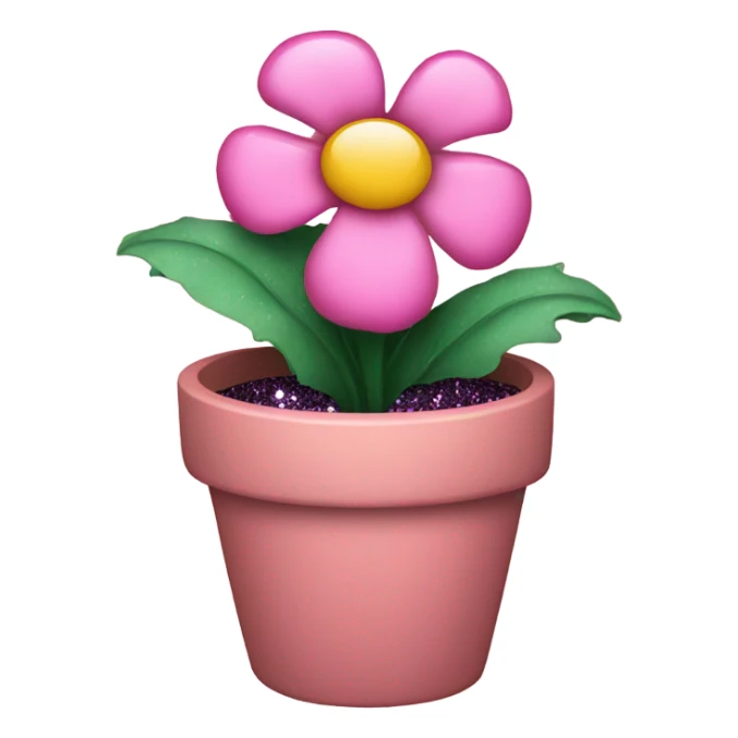 Pink flower in a pot with glitter sticker
