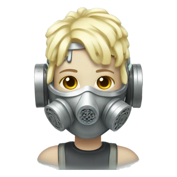 Pastel light yellow hair cyborg with silver respirator mask and circuits sticker