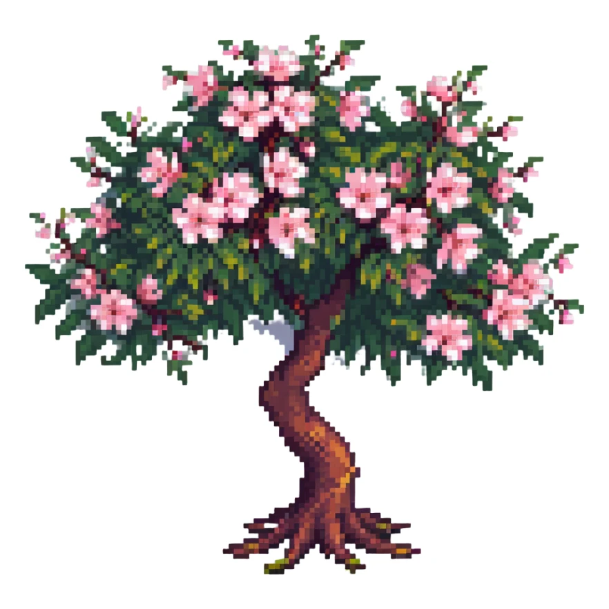 pixel art style sakura tree delicate pink flowers sticker