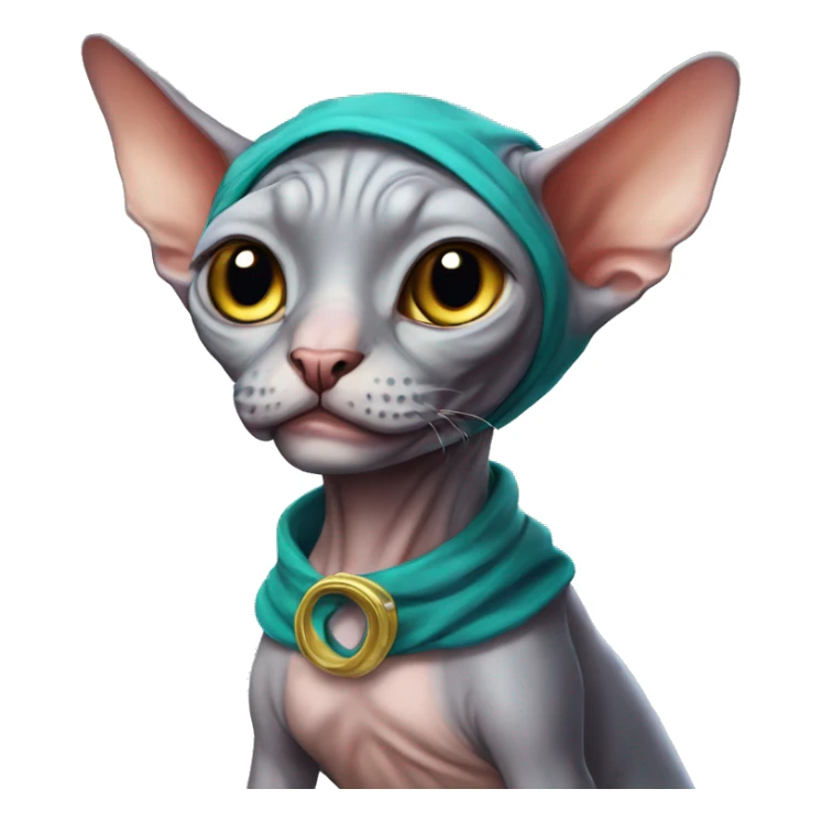 Sphynx-cat in costume of dino sticker