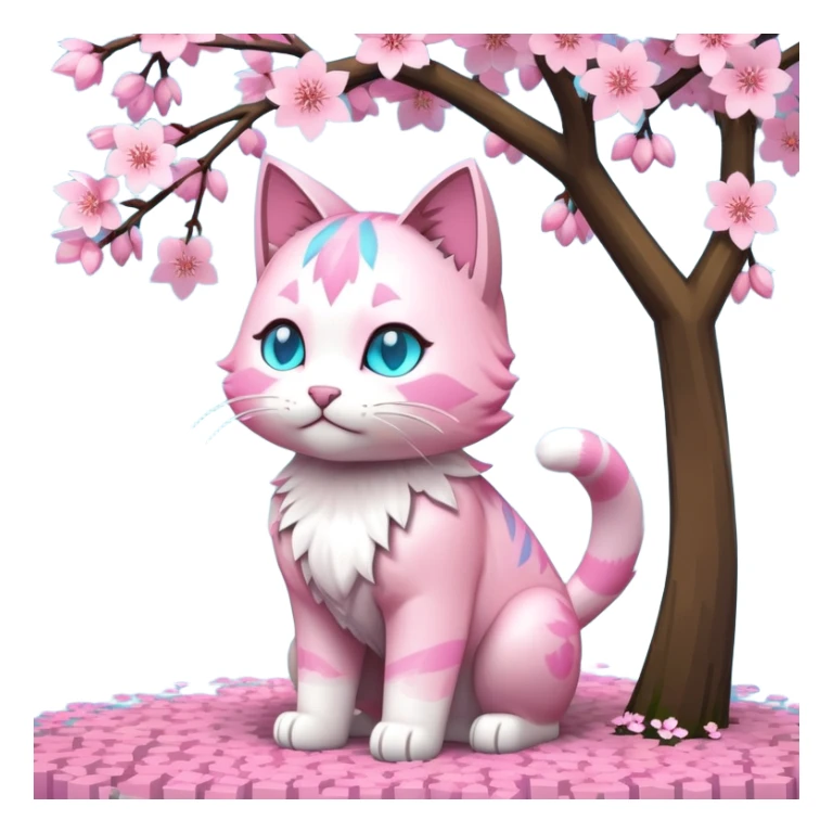 Cyan cat hold TNT from the game Minecraft standing under the sakura tree  sticker