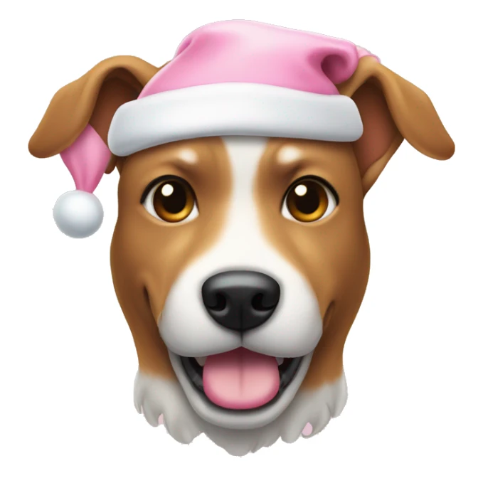 Dog with light pink Christmas hat and white bone in mouth sticker