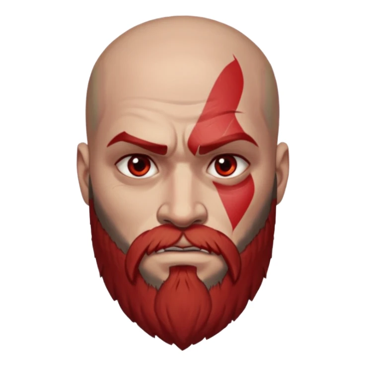 Kratos as an Android emoji, showing his signature red tattoo, beard, and intense eyes, in a flat, minimal Android emoji style sticker