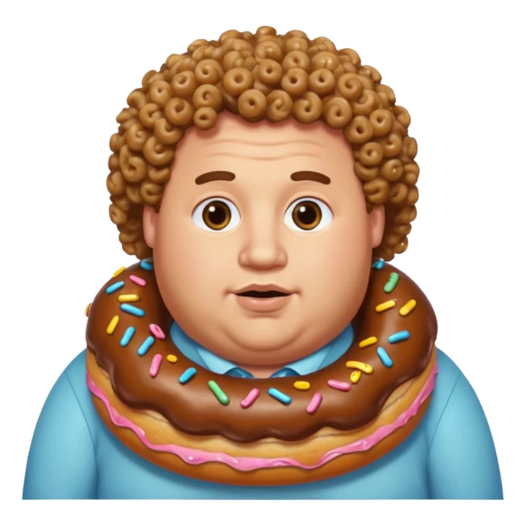 Fat man with donuts and curly hair  sticker