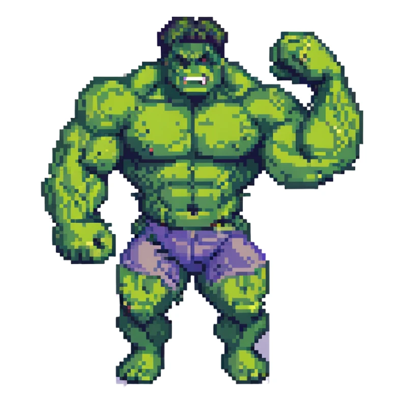 Hulk flexing muscles, pixel art style sticker