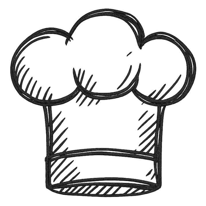 a chief's hat, hand-drawn black outline style, simple, clear lines sticker