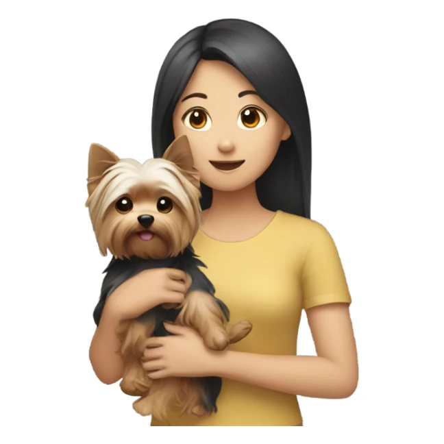 Asian girl holding Yorkshire terrier  sticker