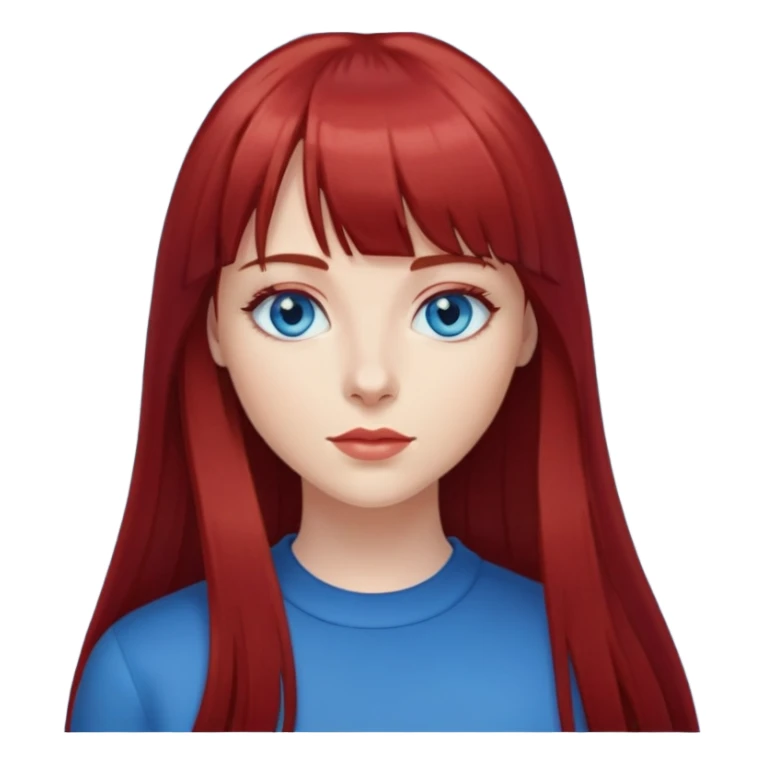 Mulher de cabelo liso longo vermelho escuro com franja e olhos azuis sticker