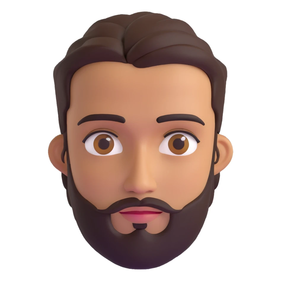 3d male character with olive complexion, brown eyes, medium beard, and connected eyebrows sticker