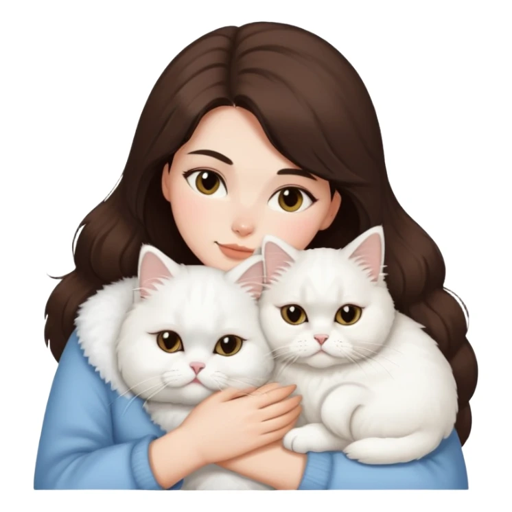 Brunette woman snuggling white Persian cat  sticker