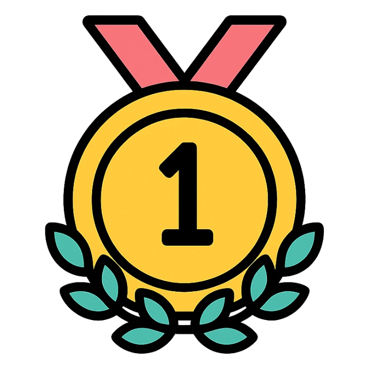 gold top category badge with colorful elements, elegant minimalist flat design, award badge style, 2D flat vector, trending icon look, soft shadows, no text, isolated on white background, perfect for commercial use sticker