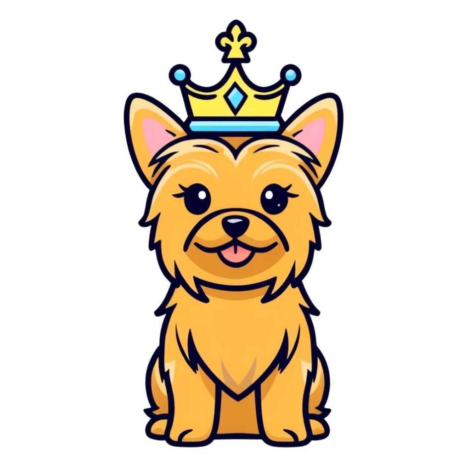 Golden cute yorkie with princess crown sticker