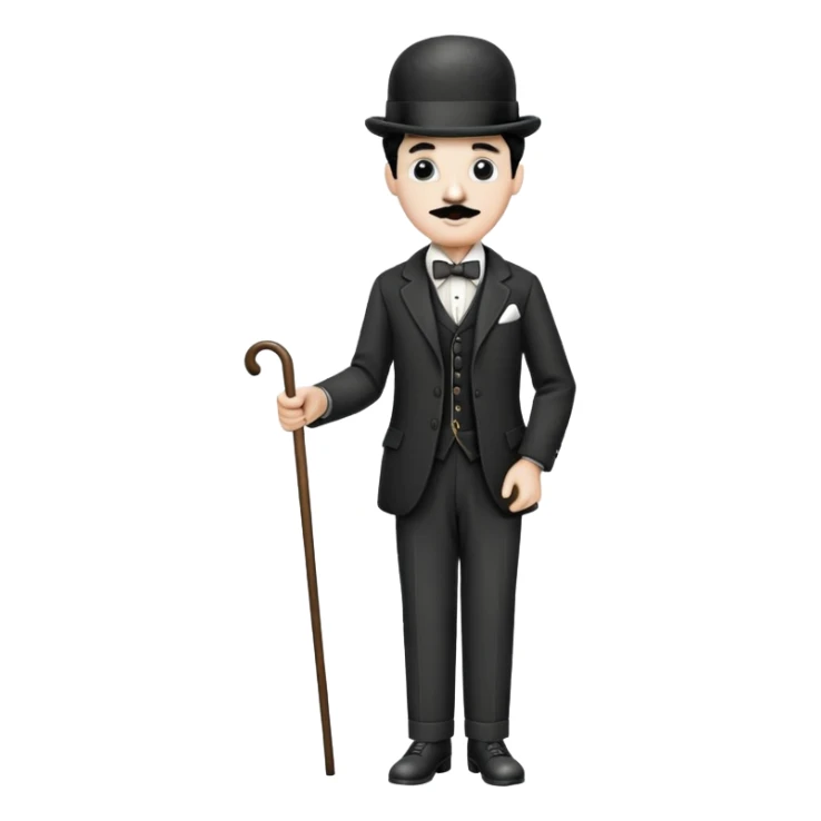 Charlie Chaplin with bowler hat, small mustache, suit, cane, and classic pose sticker