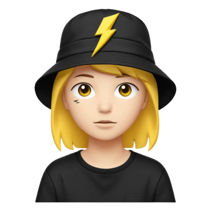 A streetwear-style bucket hat with a small lightning bolt on the side, minimalistic design sticker
