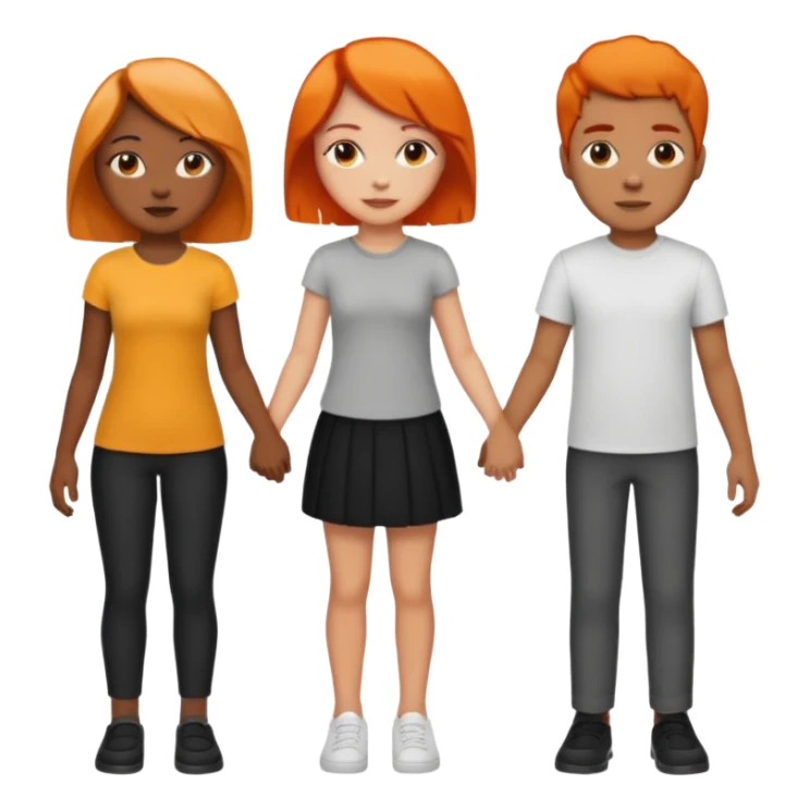 Three people holding hands first people is a female light skin have medium length half black half orange hair the second person is tall African American male short hair and the third people the third person is a female medium length black hair light skin sticker