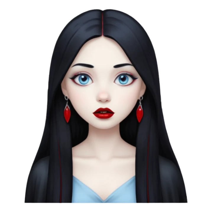 Gothic girl, pale ghost skin, light blue eyes, red round lips and long straight black hair. sticker