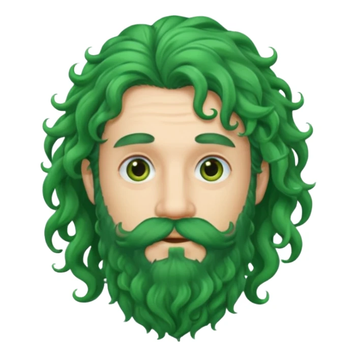 green long curly hair and beard man sticker