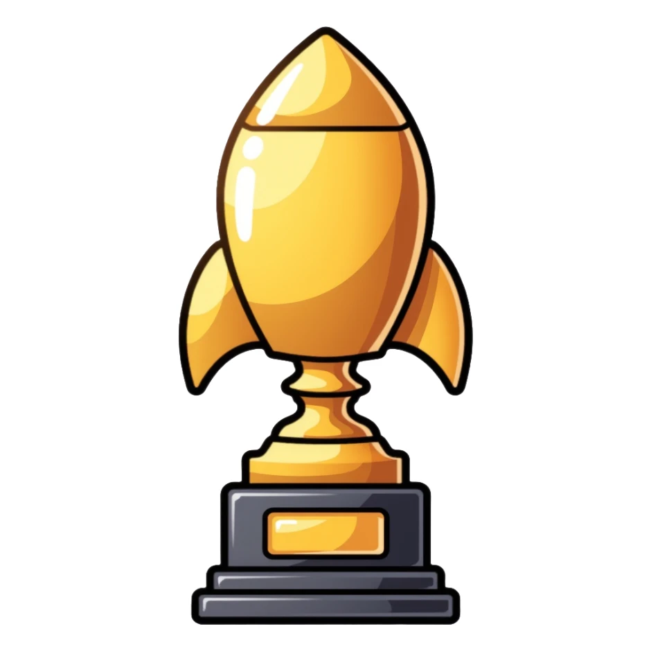 golden rocket award trophy, shiny gold metallic sticker
