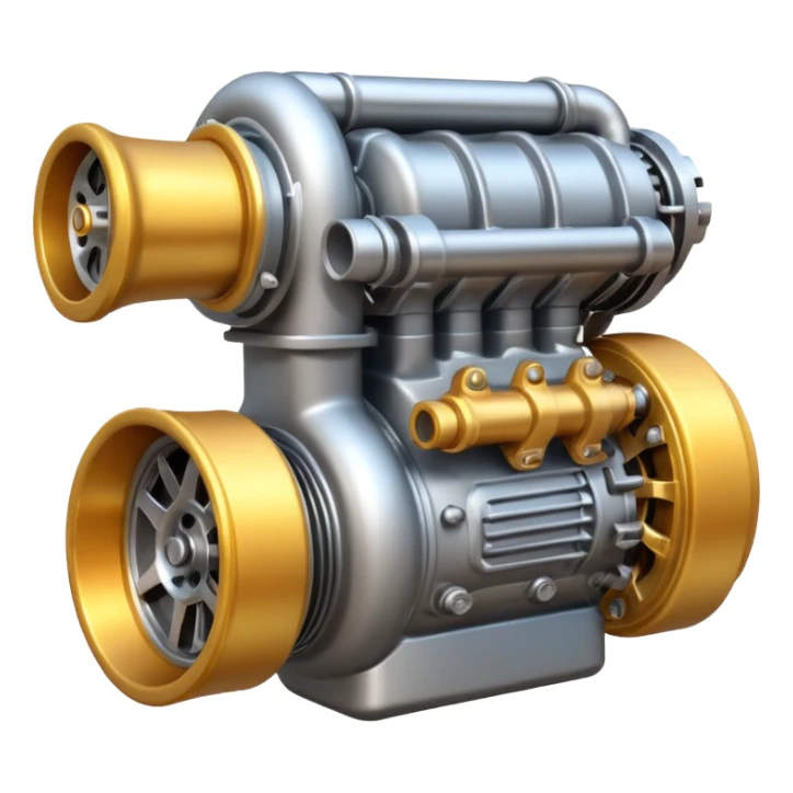 Emoji icon of a turbocharged engine with spark effects and metallic shine sticker