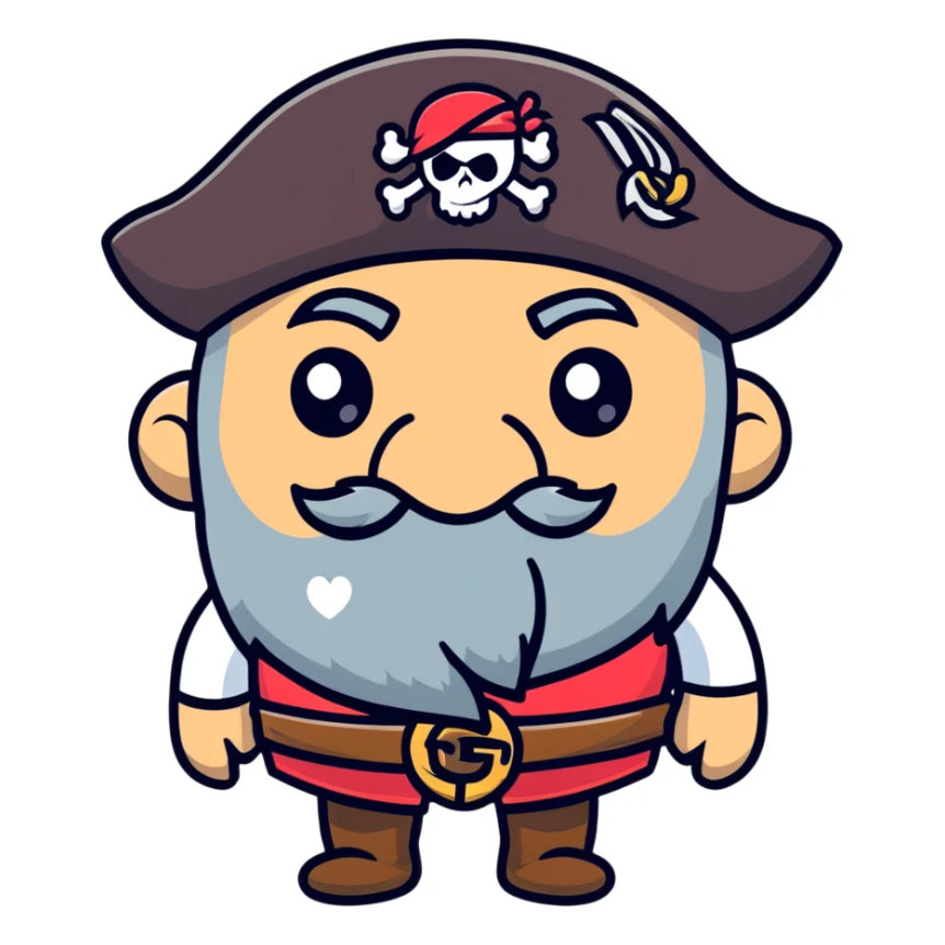 Old bearded pirate with eye patch and heart eyes looking with admiration sticker
