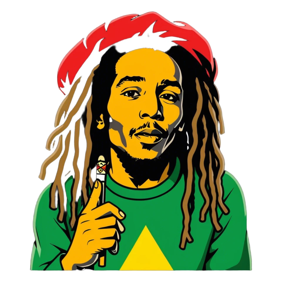 Erstell mir Bob Marley mit deinen Joint sticker
