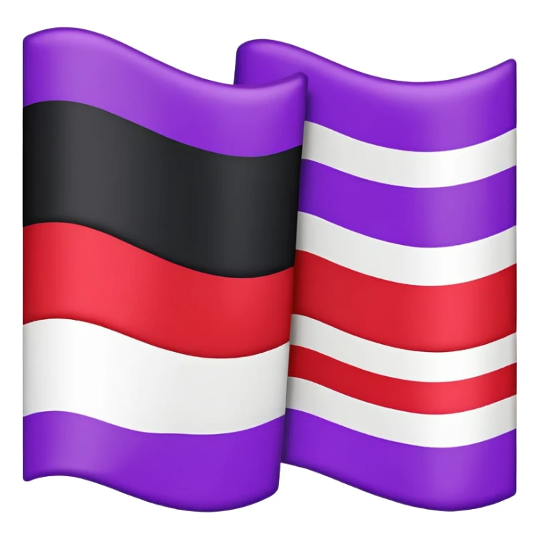The emoji of a flag with three horizontal sections. The top is black, the middle is white, and the bottom is split in half. The bottom left is purple, and the bottom right is red sticker