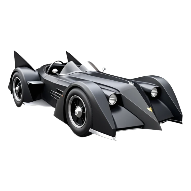  aerodynamic opulent dark futuristic concept Batmobile loosely based on 1976 V16 Cadillac roadster racing(flat long straight faceted mechanical body) winged stealthy street hot rod  sticker