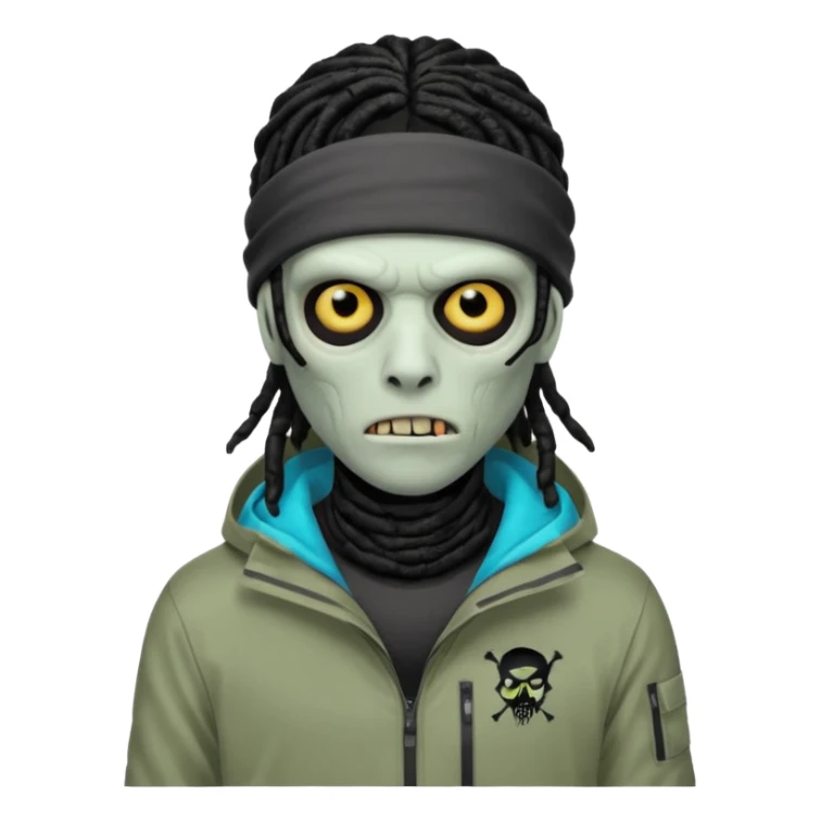 a zombie with black dreads and a nike jacket and nike ski mask on his head sticker
