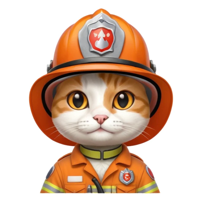 Cat firefighter, uniform including helmet of uniform sticker