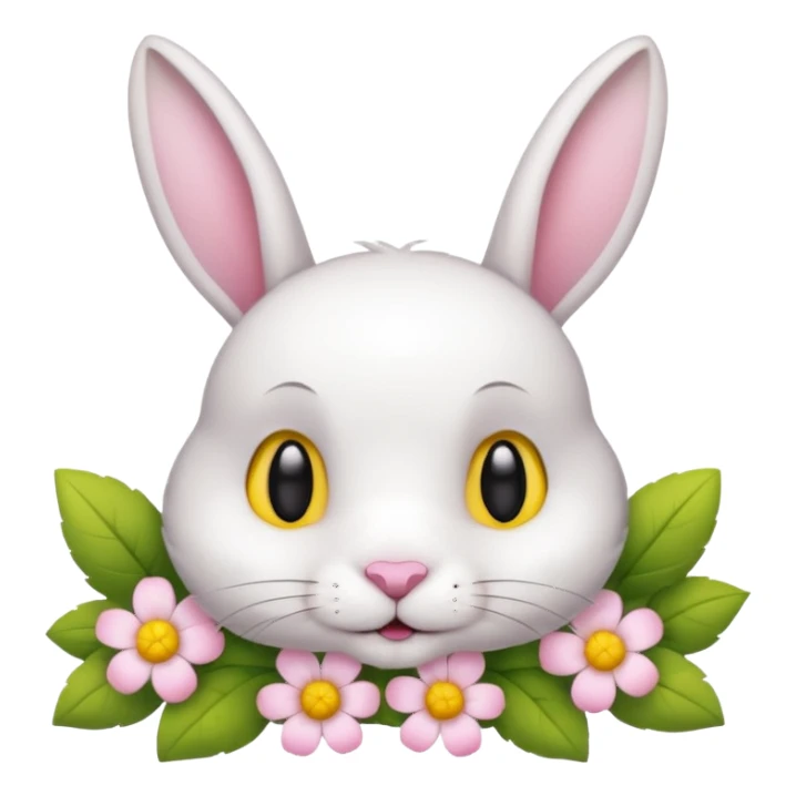 a cute white short haired rabbit head with a yellow flower on its ears sticker