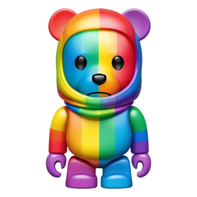 bearbrick toy wearing a rainbow colorful balaclava mask sticker