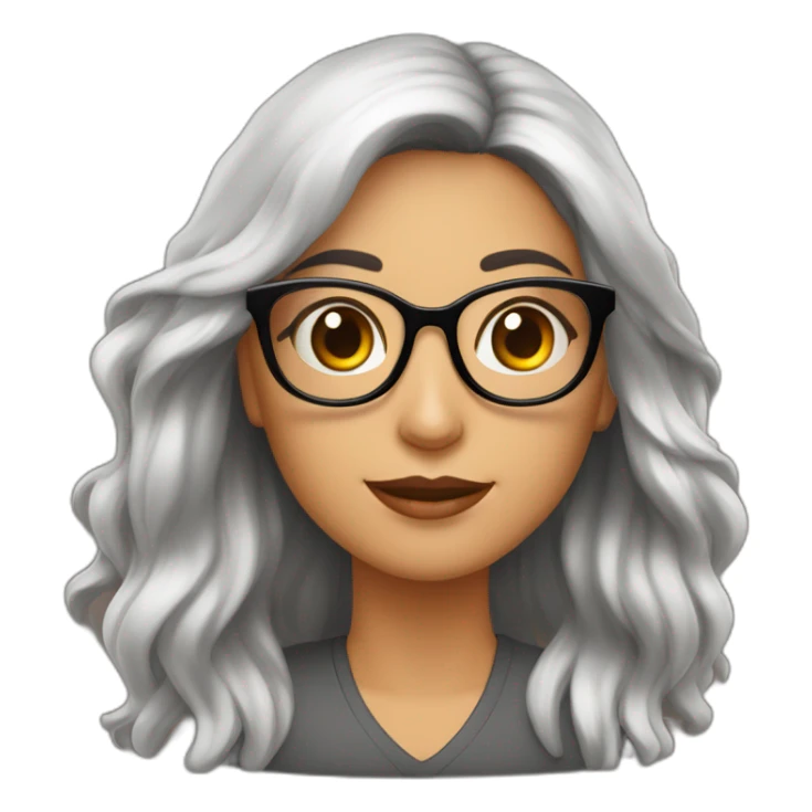  mujer morena pelo largo liso marrón con lentes sticker