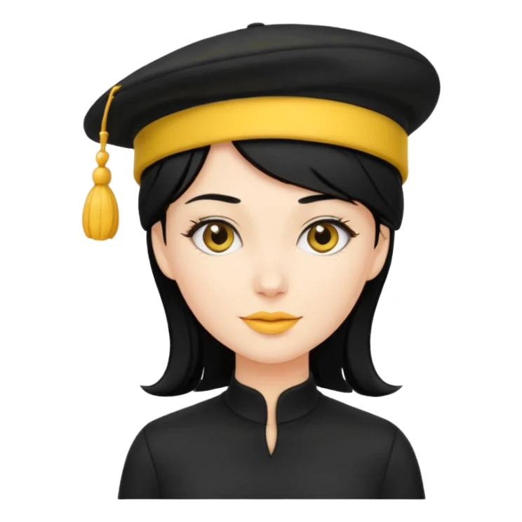 black haired women with black outfit and yellow hat sticker