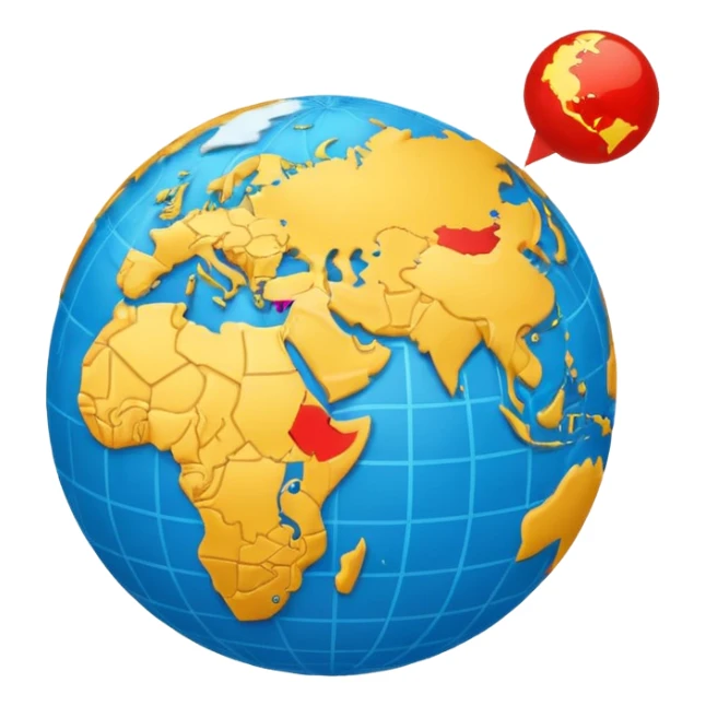 Create a realistic emoji of a text flying around an earth ball. the text includes multiple languages or language signs sticker