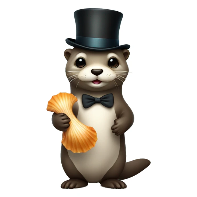 Cute Otter with glasses and top hat holding two scallop shells sticker