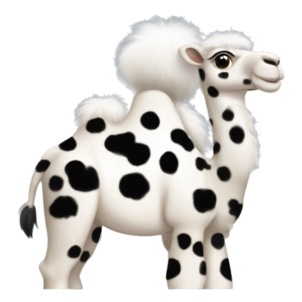 A camel with a dalmatian head, white fur with dalmatian patterns sticker